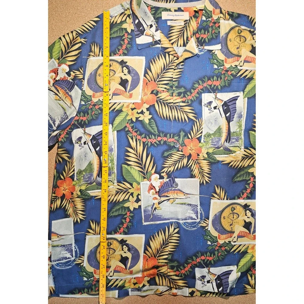 Tommy Bahama Silk Shirt XL‎ Christmas Santa Cocktail Marlin Pinup Tuxedo Holiday - Picture 8 of 12